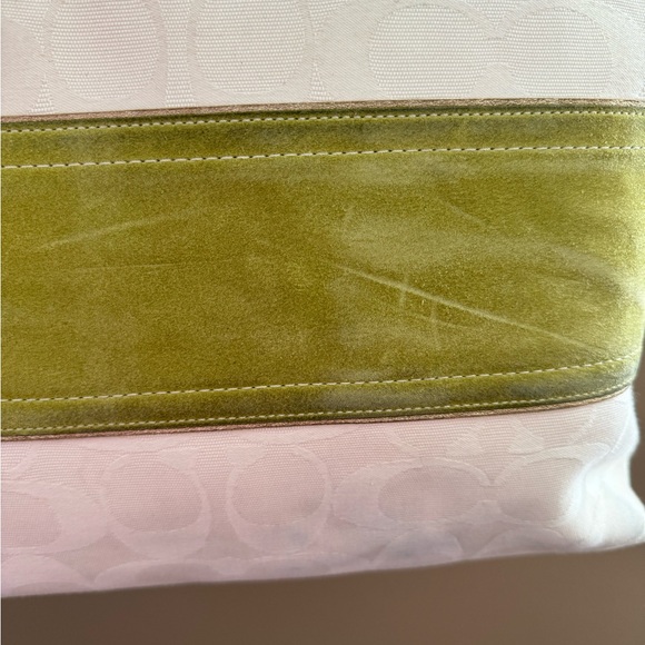 Coach Vintage Signature Tote Bag with Suede and Leather Trim -Ecru and Lime - Picture 5 of 15